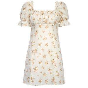 Reformation Robles Linen Dress White Ivory Floral Puff Sleeve Mini Baby Doll 12